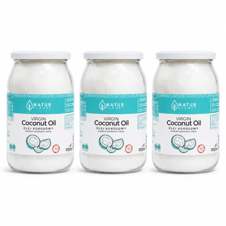 3 x Olej Kokosowy Nierafinowany Virgin 100% Tłoczony na Zimno 900 ml - Natur Planet