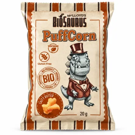 Chrupki Kukurydziane o Smaku Solonego Masła Bezglutenowe BIO 20 g - McLloyd's BioSaurus