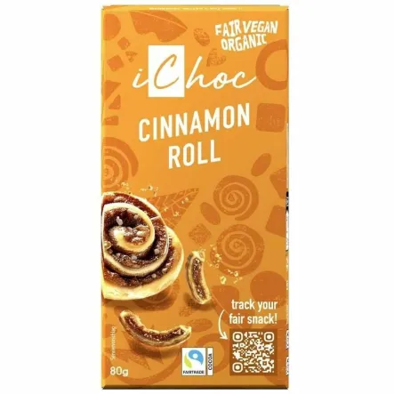 Tabliczka Kakaowa z Cynamonem i Kawałkami Wafli Fair Trade Bio 80 g - ICHOC
