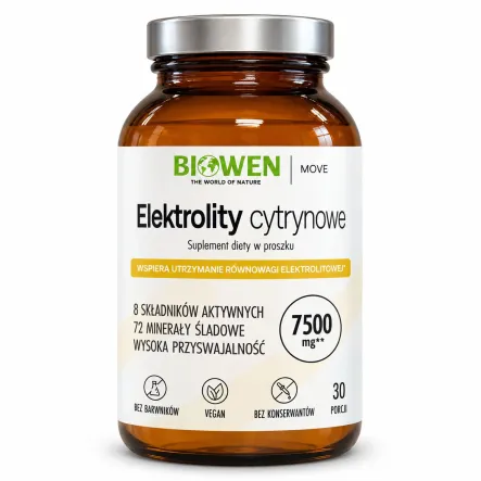 Elektrolity Cytrynowe w Proszku z Magnezem Potasem i Kreatyną 243 g - Biowen