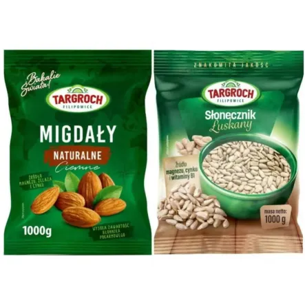 Zestaw  Migdały Naturalne Ciemne 1 kg  - Targroch + Słonecznik Łuskany 1 kg - Targroch