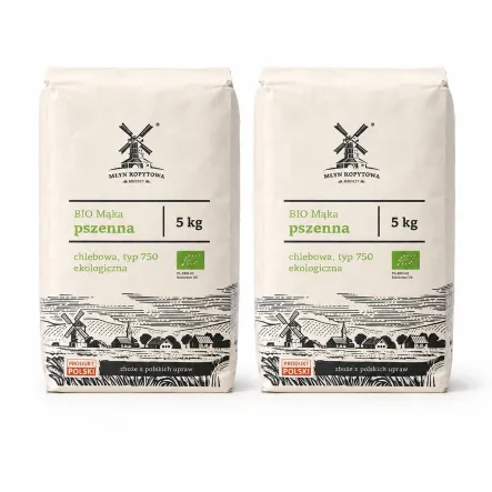 Mąka Pszenna Typ 750 Ekologiczna 10 kg (2 x 5 kg) - Młyn Kopytowa