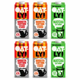 Zestaw 6 Napojów Owsianych Oatly 1L: 2x Barista Popcorn, 2x Barista Karmel i 2x Matcha z Wapniem