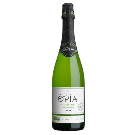 Szampan Bezalkoholowy Opia Chardonnay bez Siarczynów, Bezsiarkowy, Wino Bezalkoholowe Musujące Gazowane Organiczne Sparkling 0% 0,75 l - Opia