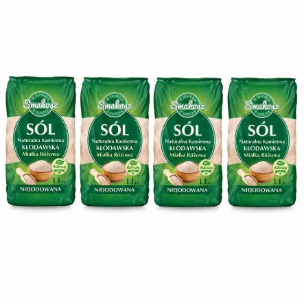 4,4 kg Sól Kłodawska Kamienna Naturalna Miałka Różowa Niejodowana 4x1,1 kg - Smakosz