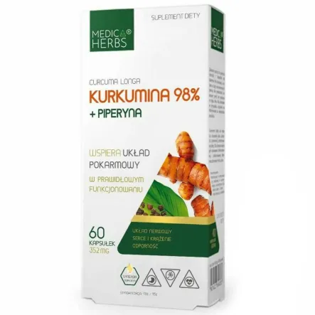 Kurkumina 98% +Piperyna 60 Kapsułek -  Medica Herbs