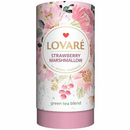 Herbata Zielona z Dodatkami Strawberry Marshmallow 80 g - Lovare