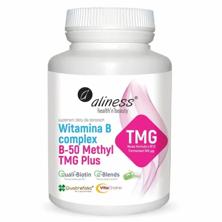 Witamina B Complex B-50 Methyl TMG Plus 100 Kapsułek Vege - Aliness